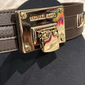 Michael Kors Womens Black Pyramid gold Studded Belt